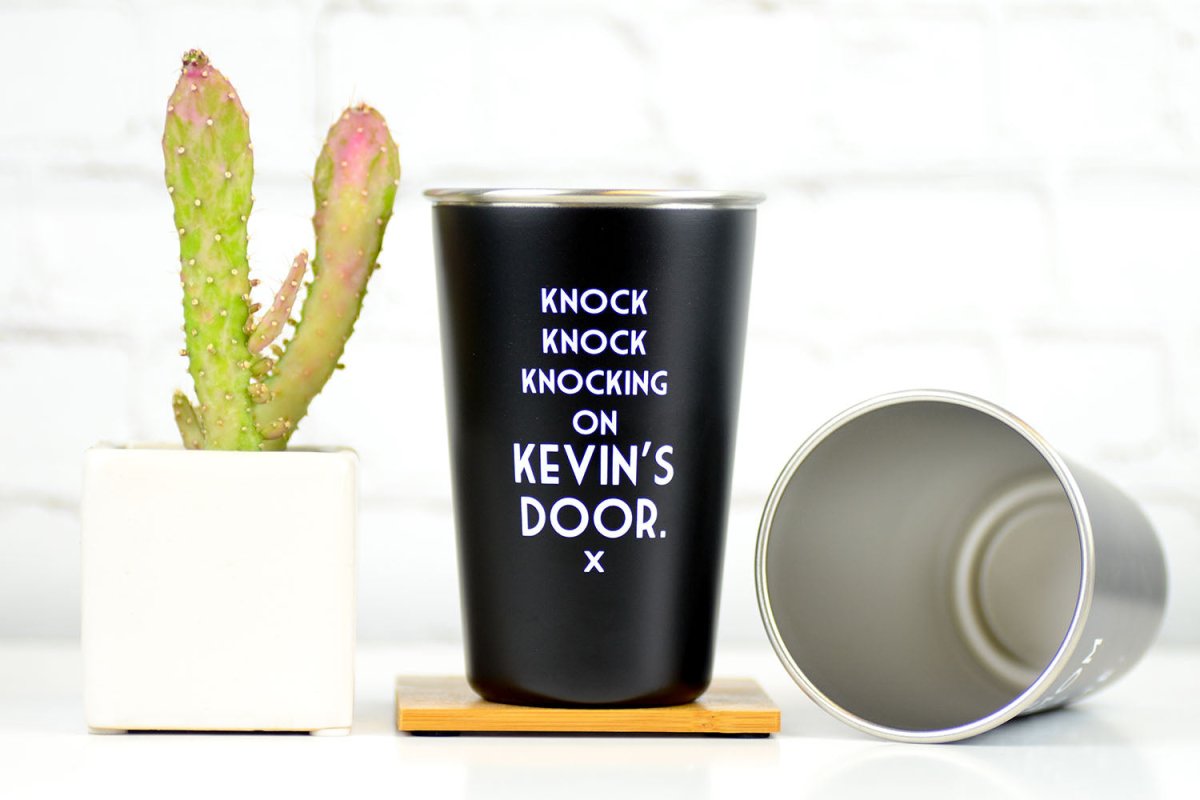 Knock knock knocking on Kevin's door - Mistaken Lyrics Pint Glass - M E R I W E T H E R