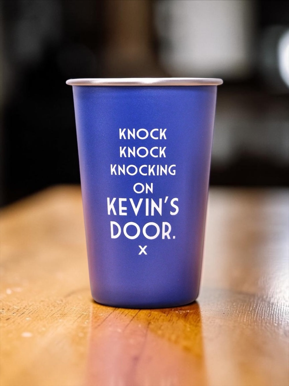 Knock, knock, knocking on Kevin's door... Mistaken Lyrics Pint Glass Blue