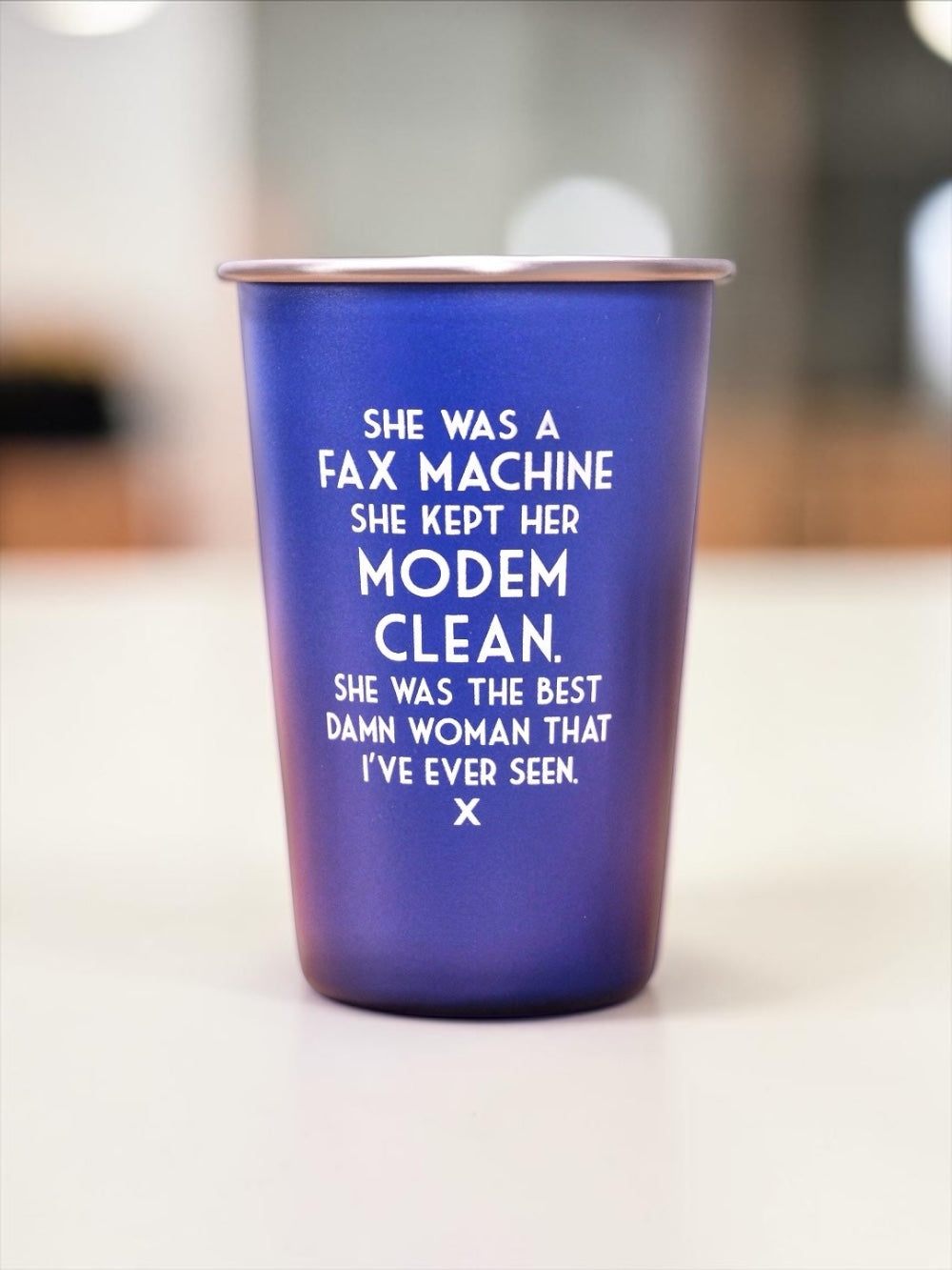She was a fax machine... Mistaken Lyrics Pint Glass -Blue