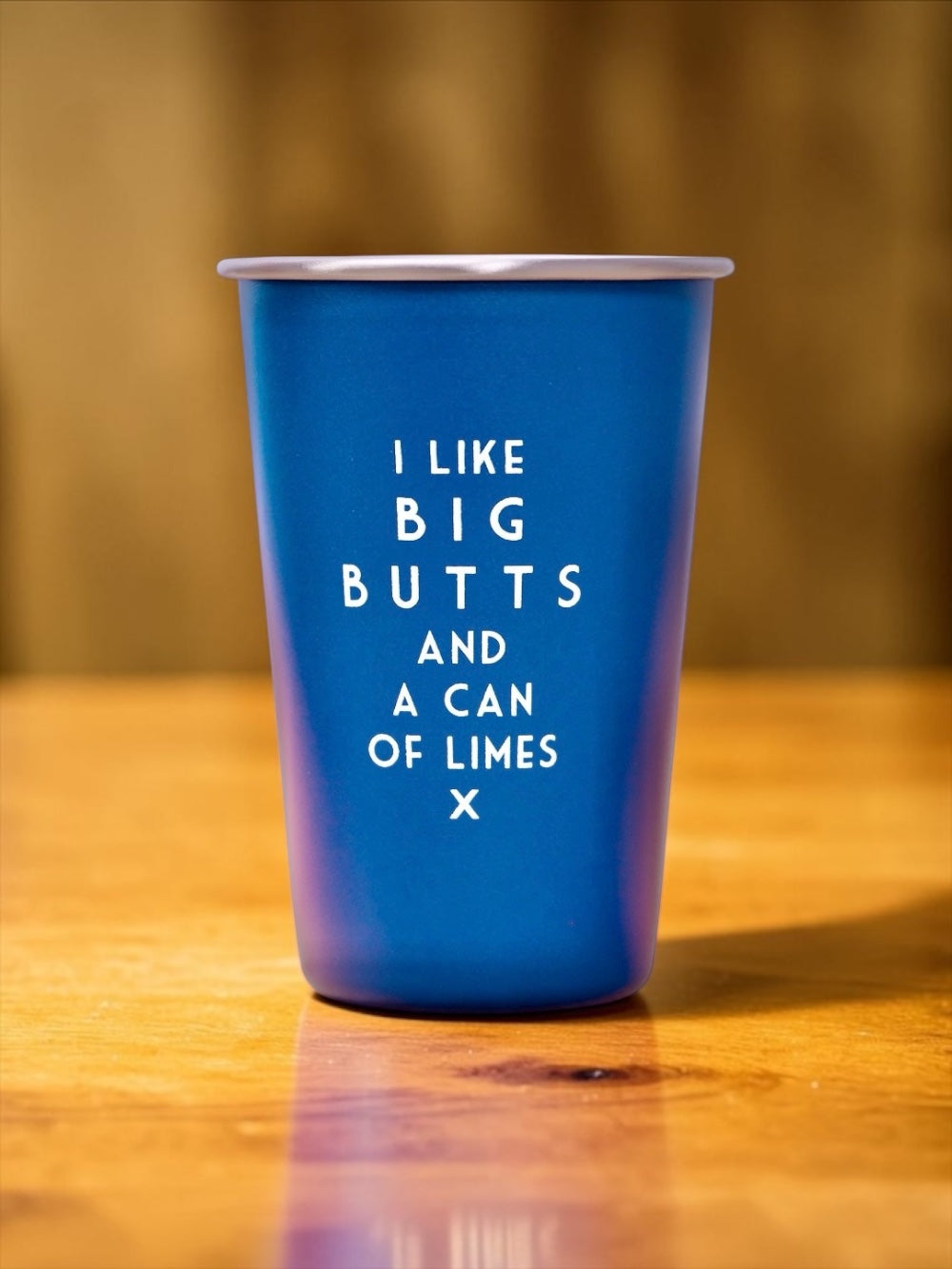 I like big butts... Misheard Lyrics Pint Glass Blue